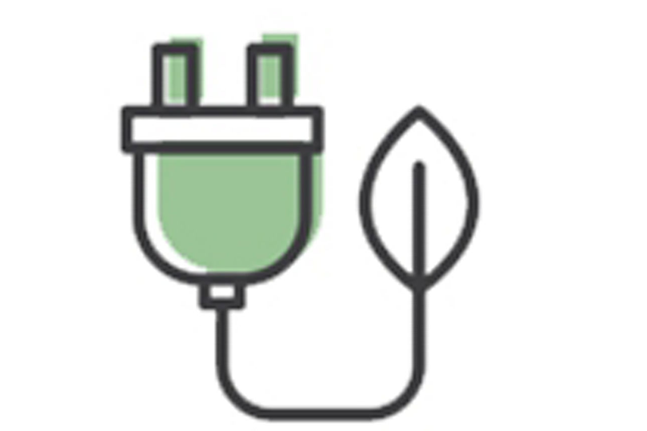 Zeichnung eines grünen Steckers an dessen anderen Ende sich ein Blatt befindet