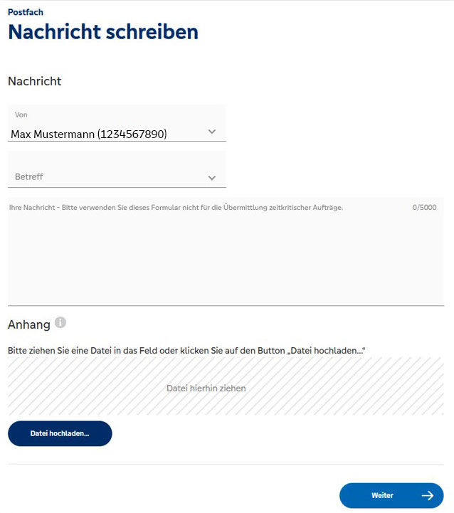Über das Kontaktflyout am rechten Bildschirmrand unter "Nachricht" eine Mitteilung an Ihren persönlichen Berater senden