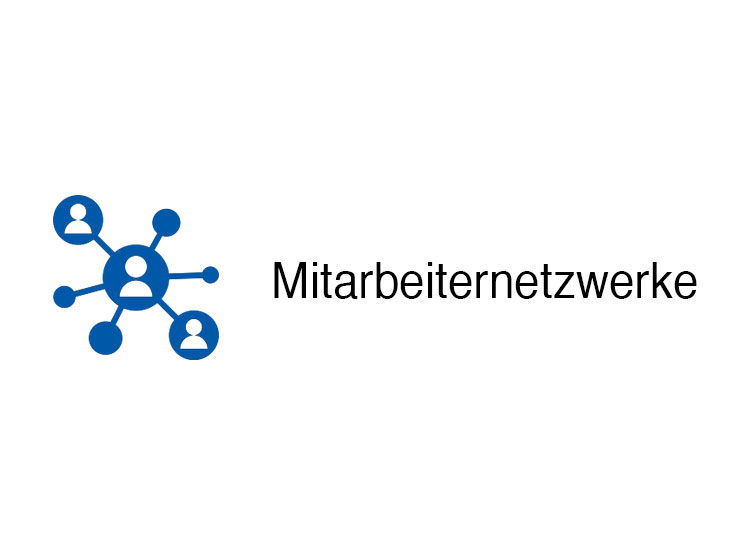 Ein blaues Icon von einem Netzwerk von Personen; daneben der Text "Mitarbeiternetzwerke"