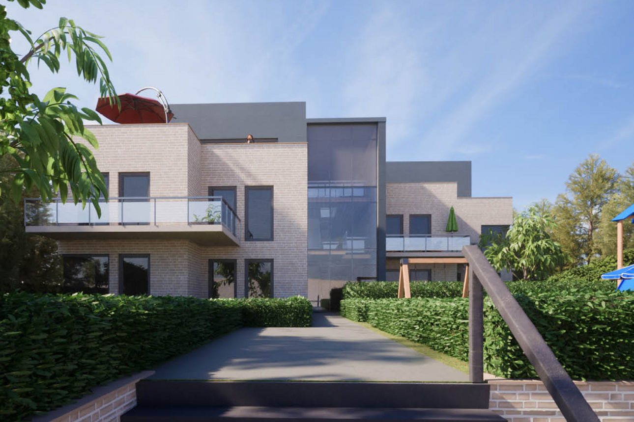 Rohbau von außen eines Mehrfamilienhausen