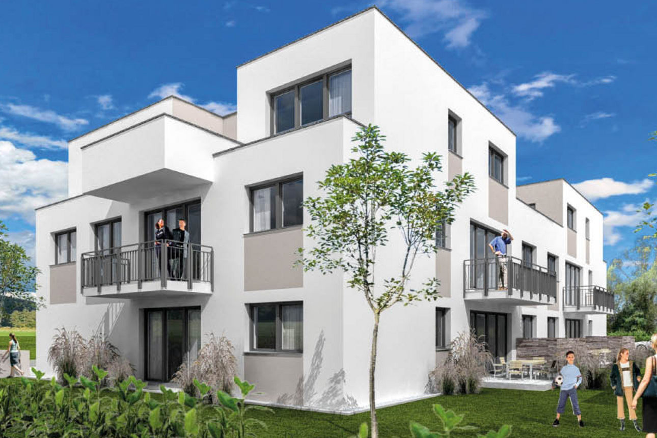 Weißes Mehrfamilienhaus in grafischer Optik