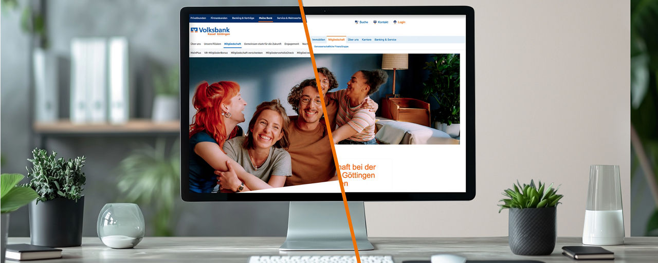 Bildschirm alte und neue Websit im Vergleich mit Spruch neues Design gleiche Sicherheit