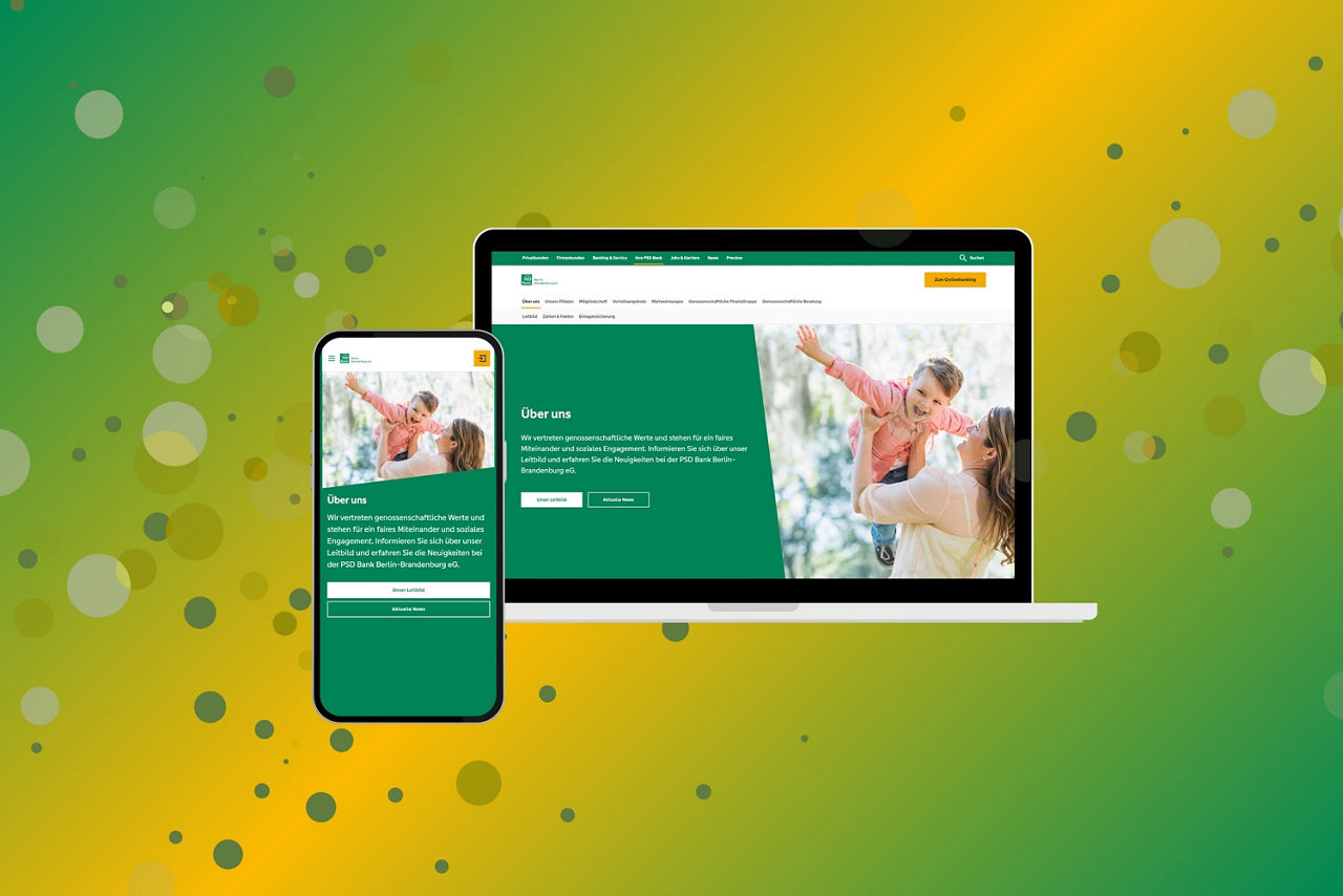 Bildschirm eines Smartphones und eines Laptops zeigen neue PSD Website