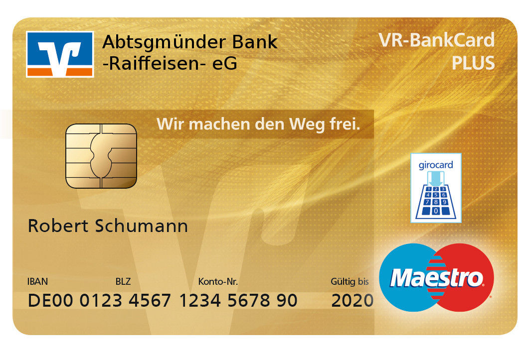 Abbildung einer VR-Bankkarte mit dem Logo der Bank