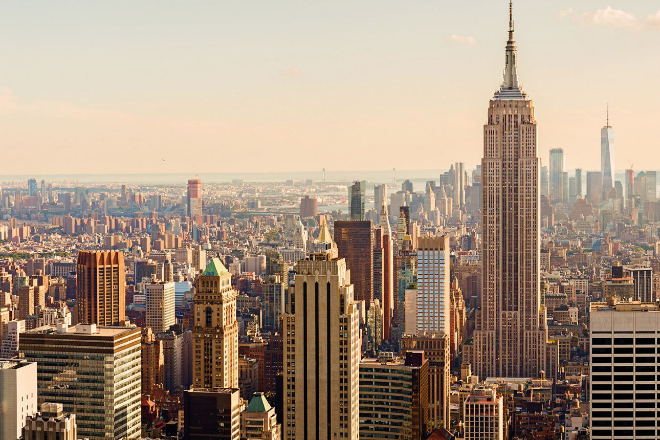 Skyline von New York mit Rockefeller-Center und World Trade Center