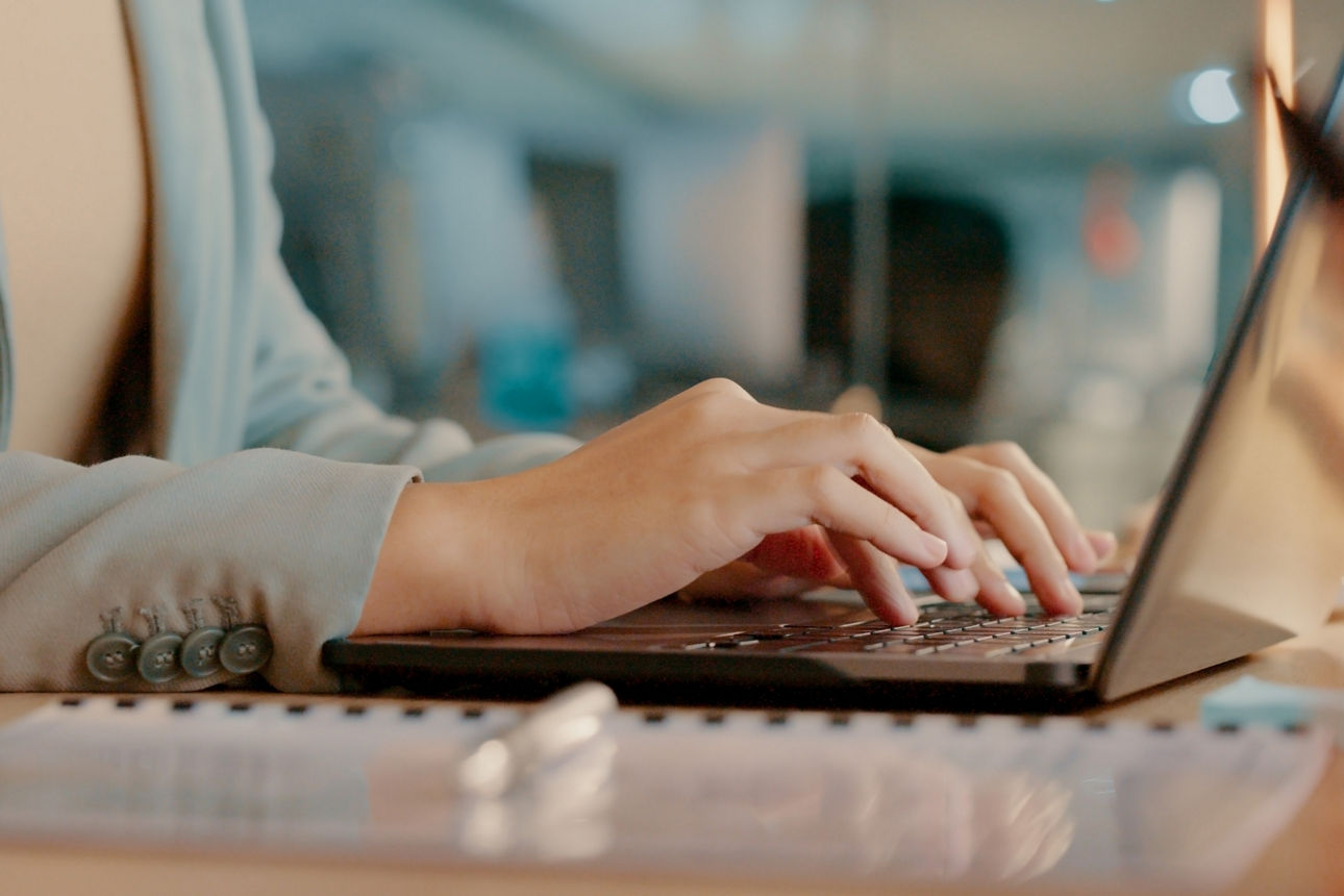 Email marketing, laptop or hands typing 