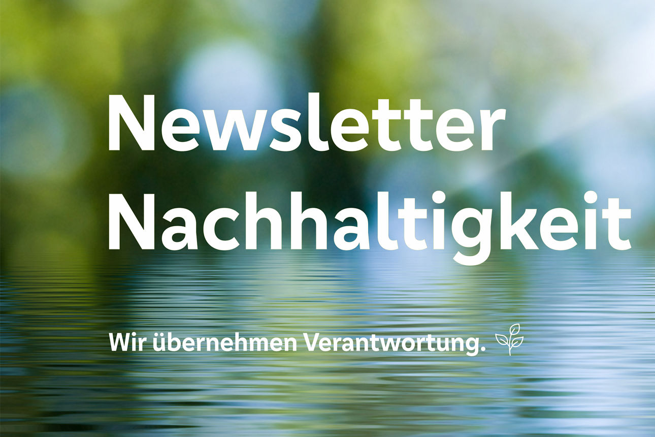 Schriftzug Newsletter Nachhaltigkeit mit Wasser im Hintergrund