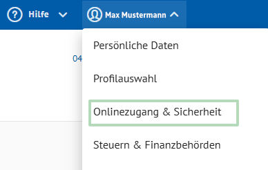 Screenshot Persönliches Menü im Online-Banking