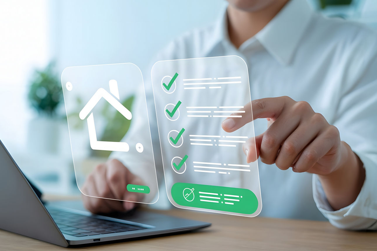 Eine Person, die auf einem Laptop eine digitale Checkliste überprüft