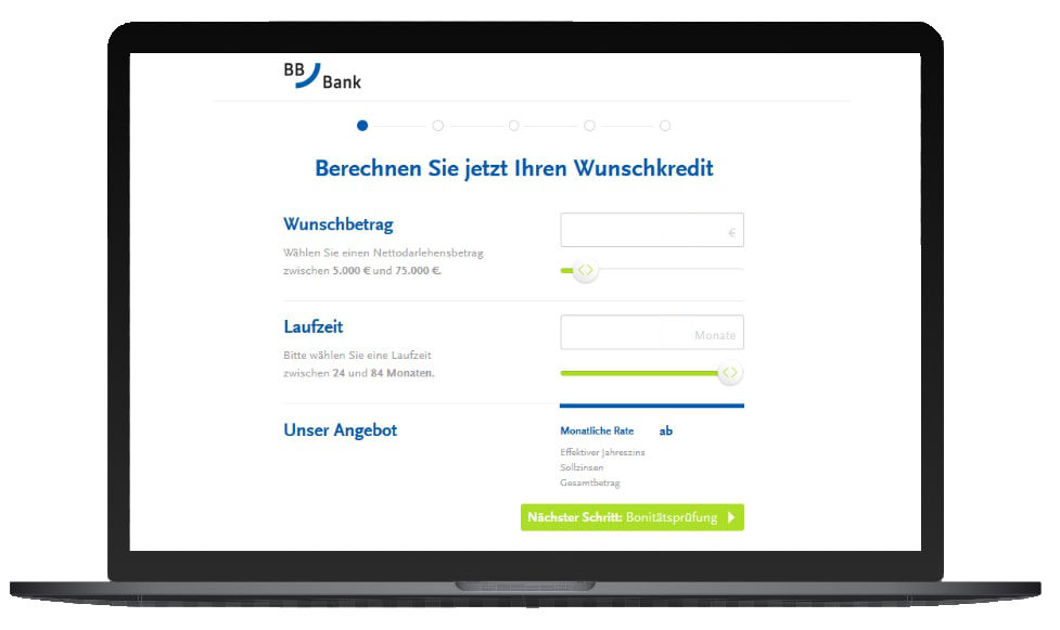 Laptop mit Ansicht Online-Strecke Wunschkredit