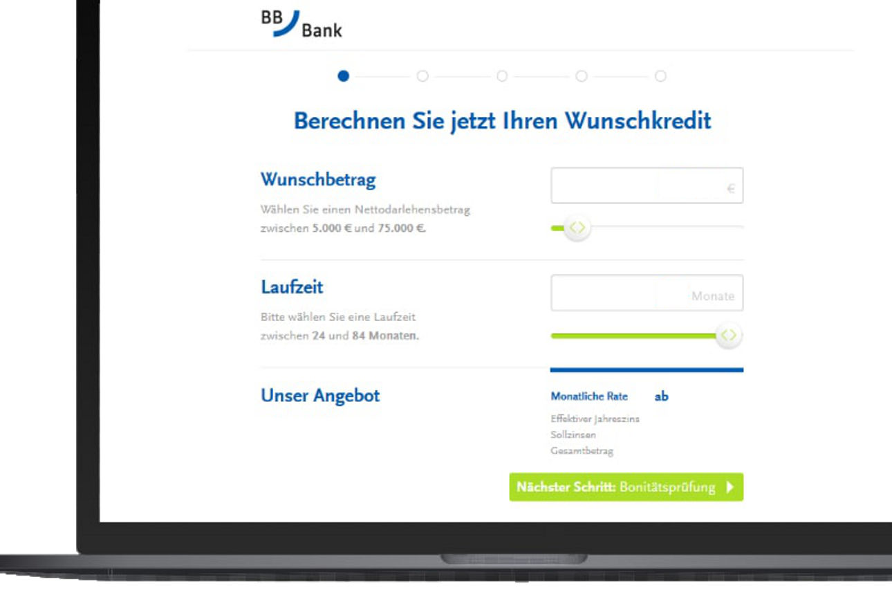 Laptop mit Ansicht Online-Strecke Wunschkredit