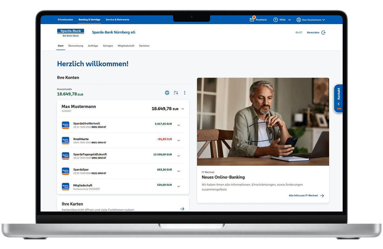 Online-Banking Startmaske auf einem Apple Macbook Pro