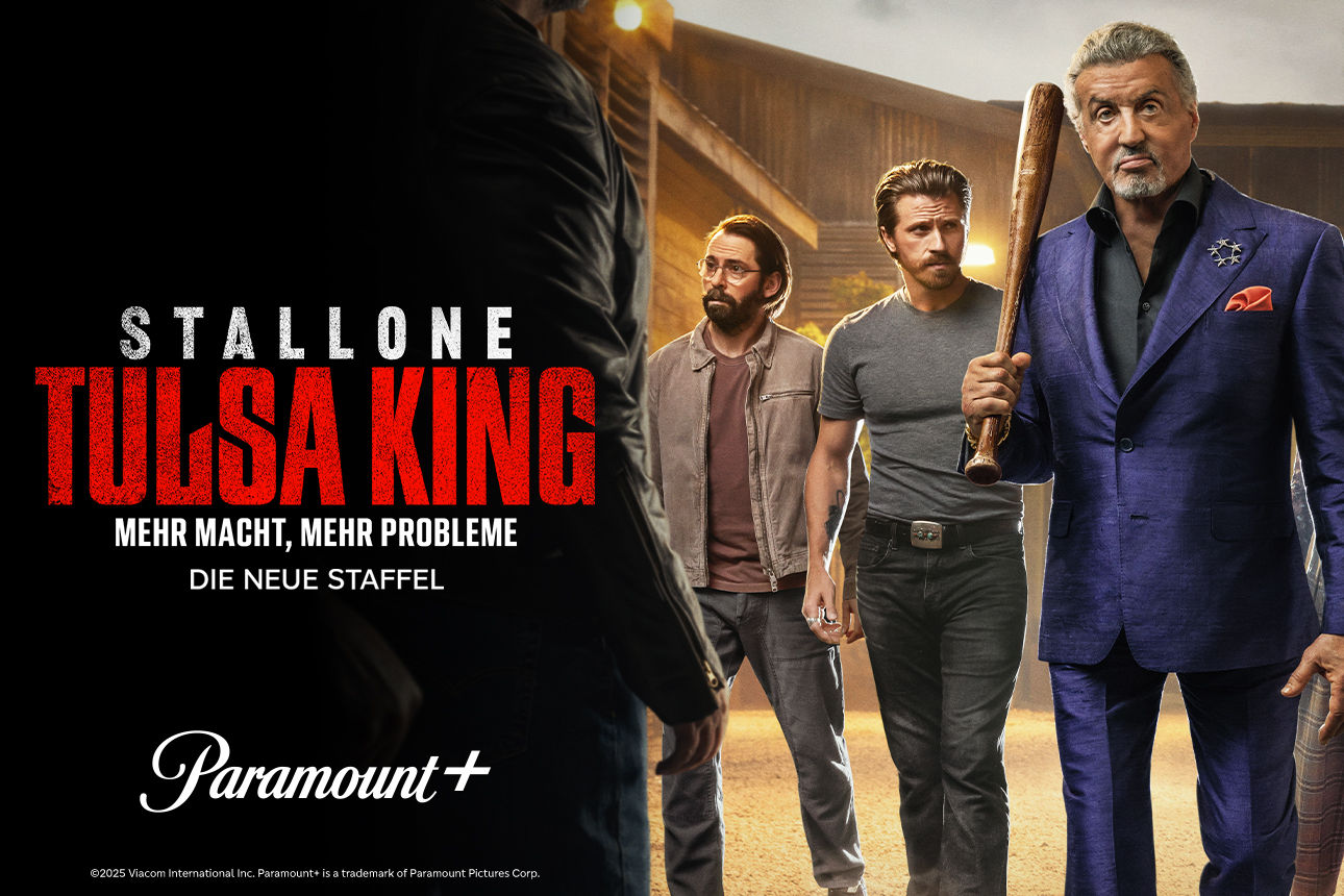Grafik mit Serientitel und Protagonisten von Tulsa King
