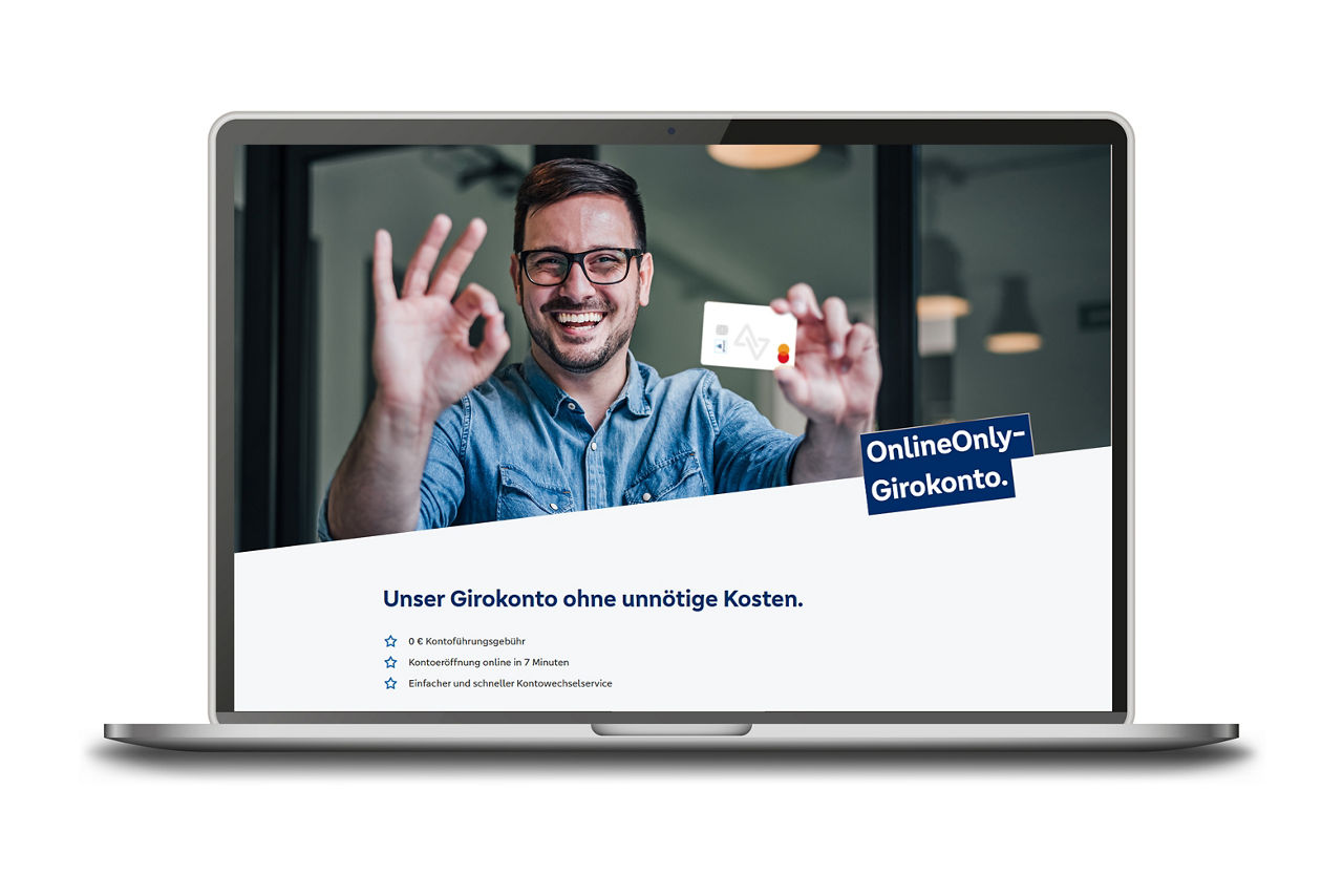 Abbildung zeigt einen Laptop mit geöffneter Girokonto-Seite von Meine Bank