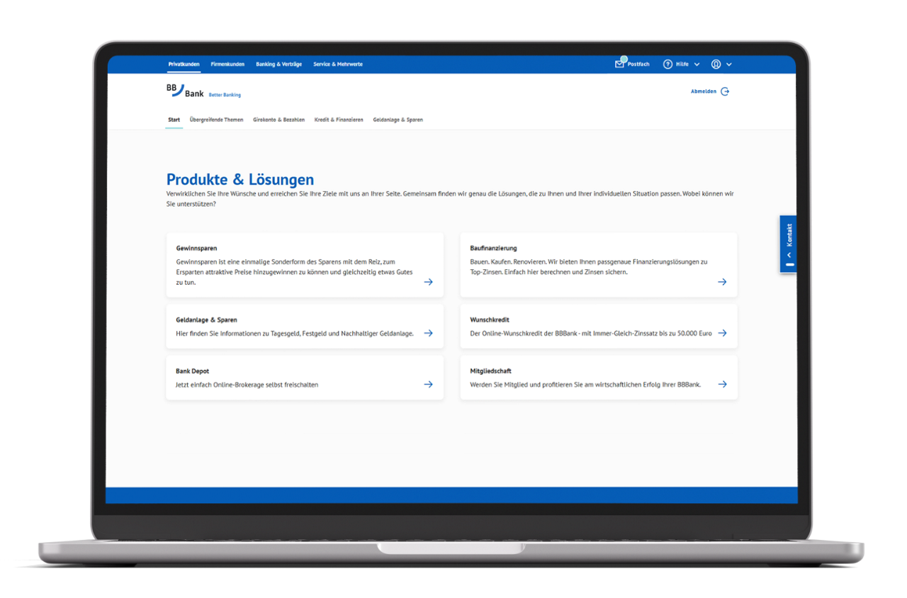 Scrennshot vom Online-Banking der BBBank auf einem Laptop Screen.