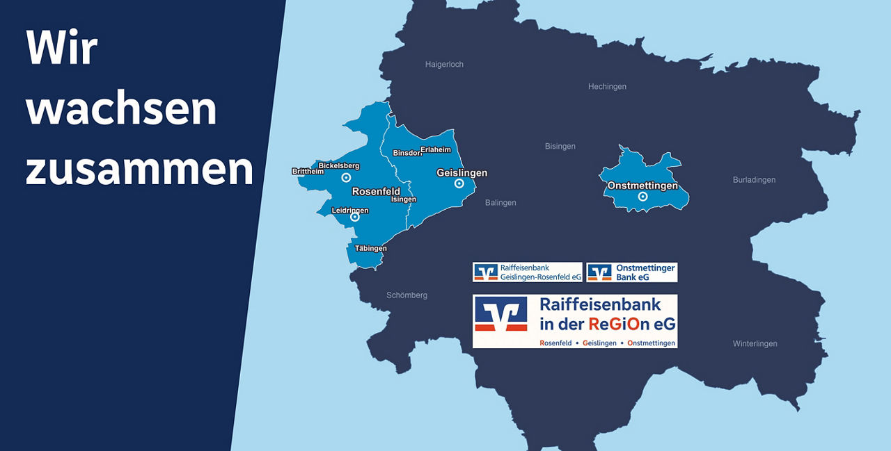 Landkarte des Zollernalbkreises mit den Teilgmärkten Geislingen-Rosenfeld und Onstmettingen