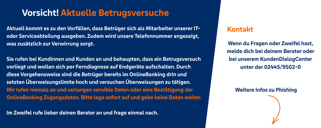 Hinweis zu Betrugsversuchen