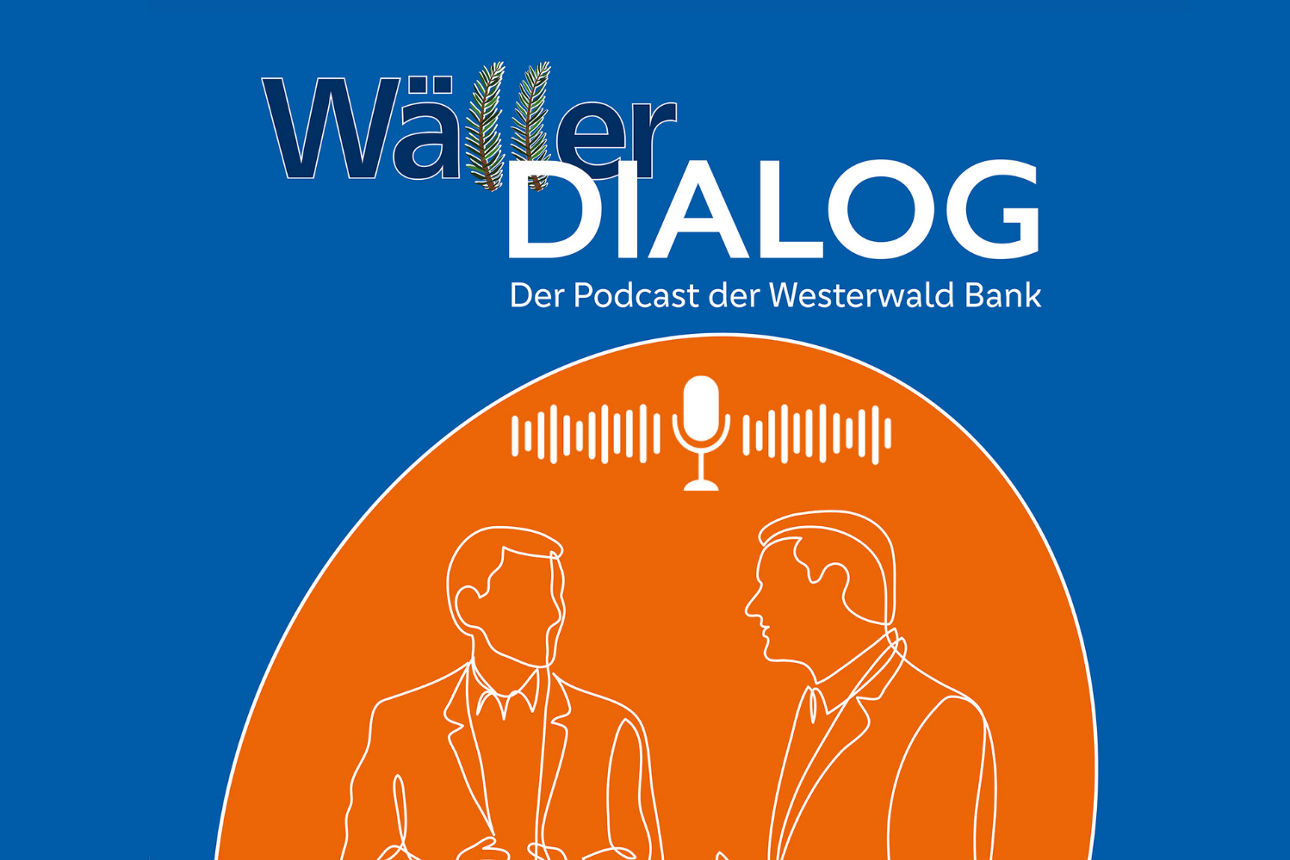 Das Podcast Cover zu Wäller Dialog, auf dem sich zwei Männer unterhalten, wird dargestellt.