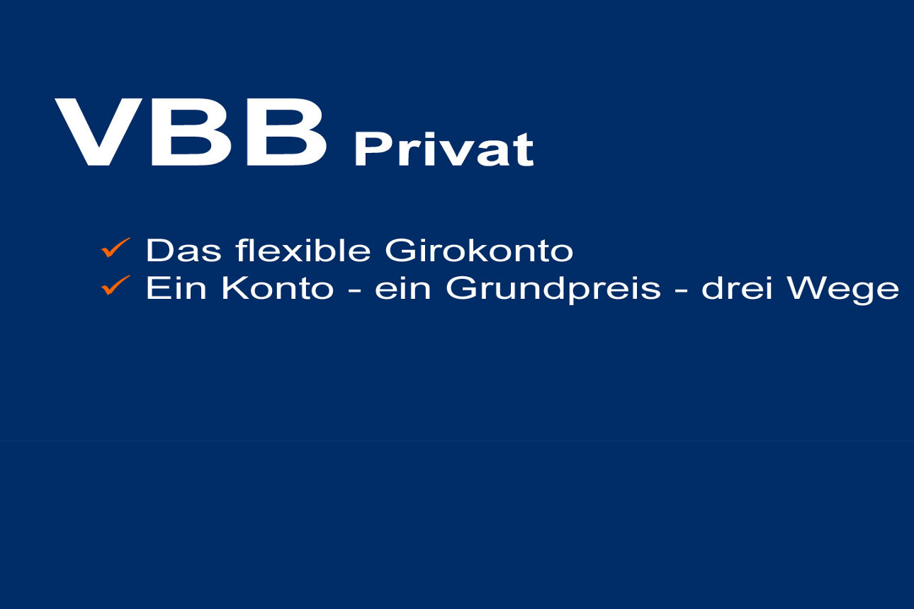 Blauer Hintergrund mit dem weißem Text: VBB Privat