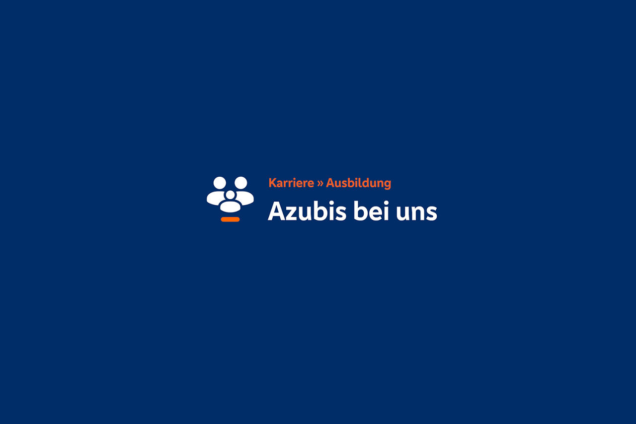 Weisser Schriftzug "Azubis bei uns" auf blauem Grund