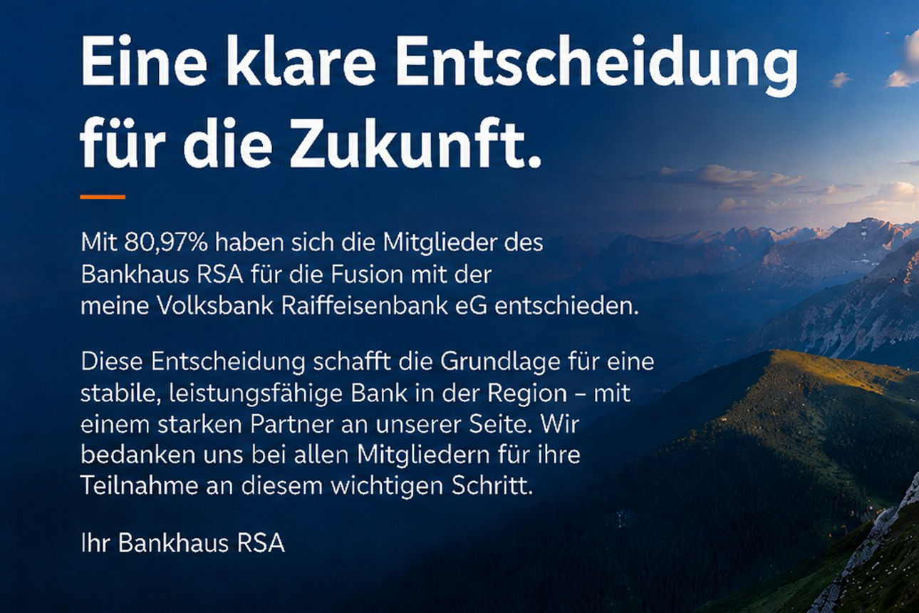 Danke für Ihre Stimme - Ja zur Fusion Blick auf Bergpanorama
