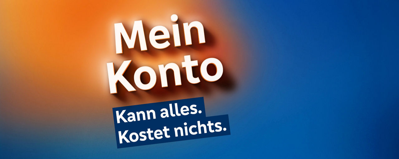 Eine Hand hält ein Handy, auf dem das MeinKonto Motiv zu sehen ist