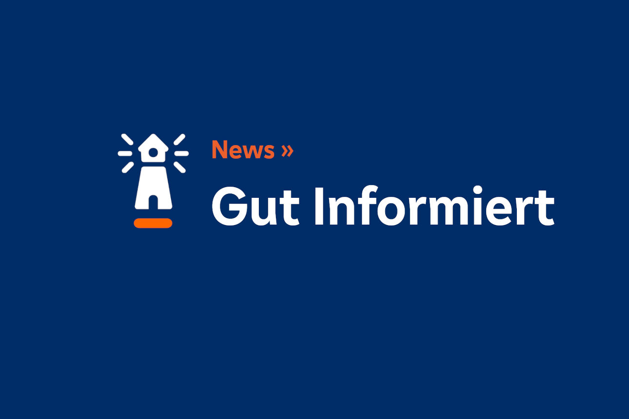 Weisser Schriftzug "News - Gut informiert" auf blauem Grund