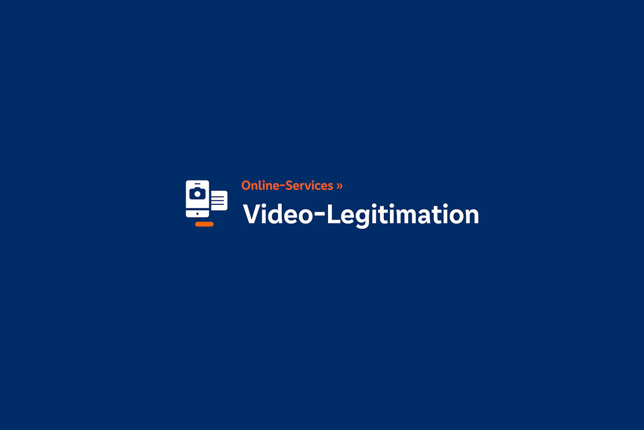 Weisser Schriftzug Video-Legitimation auf blauem Grund