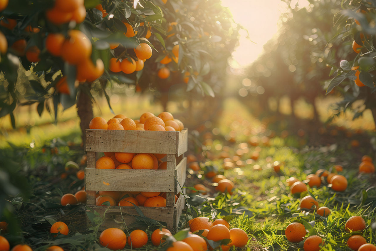 Orangen in Holzkisten