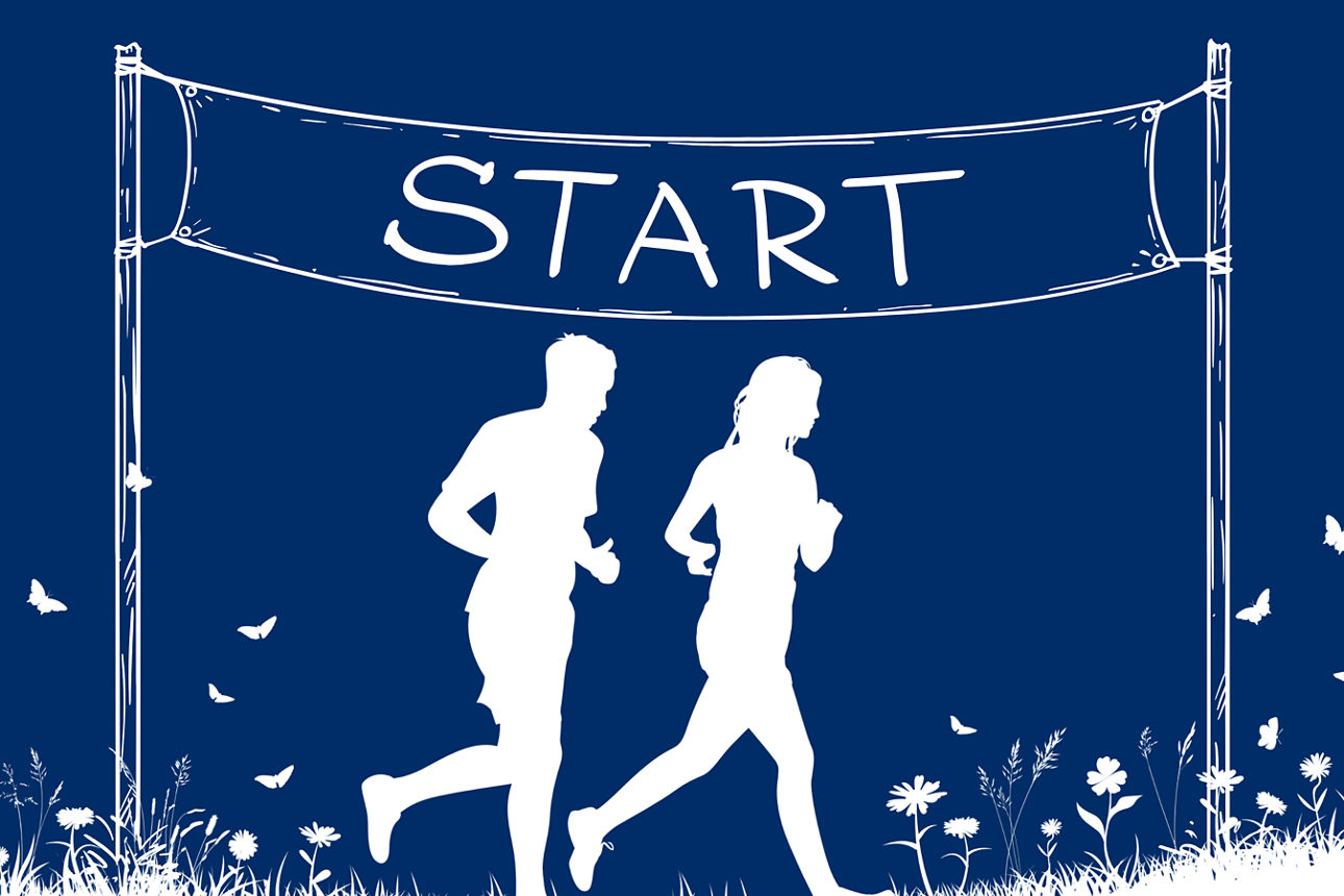 Illustration von Läuferinnen und Läufer an der Startlinie