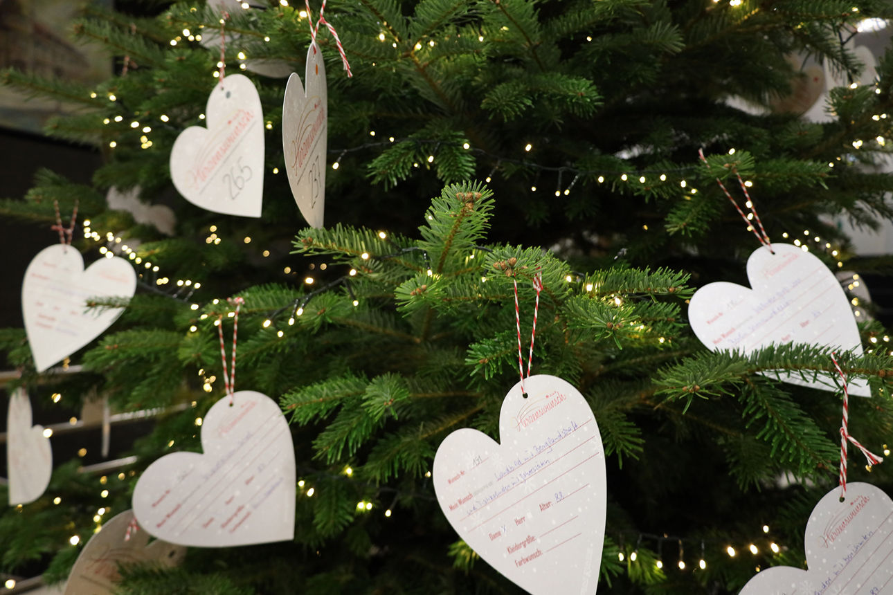 Ein Weihnachtsbaum geschmückt mit Herzenswünschen.