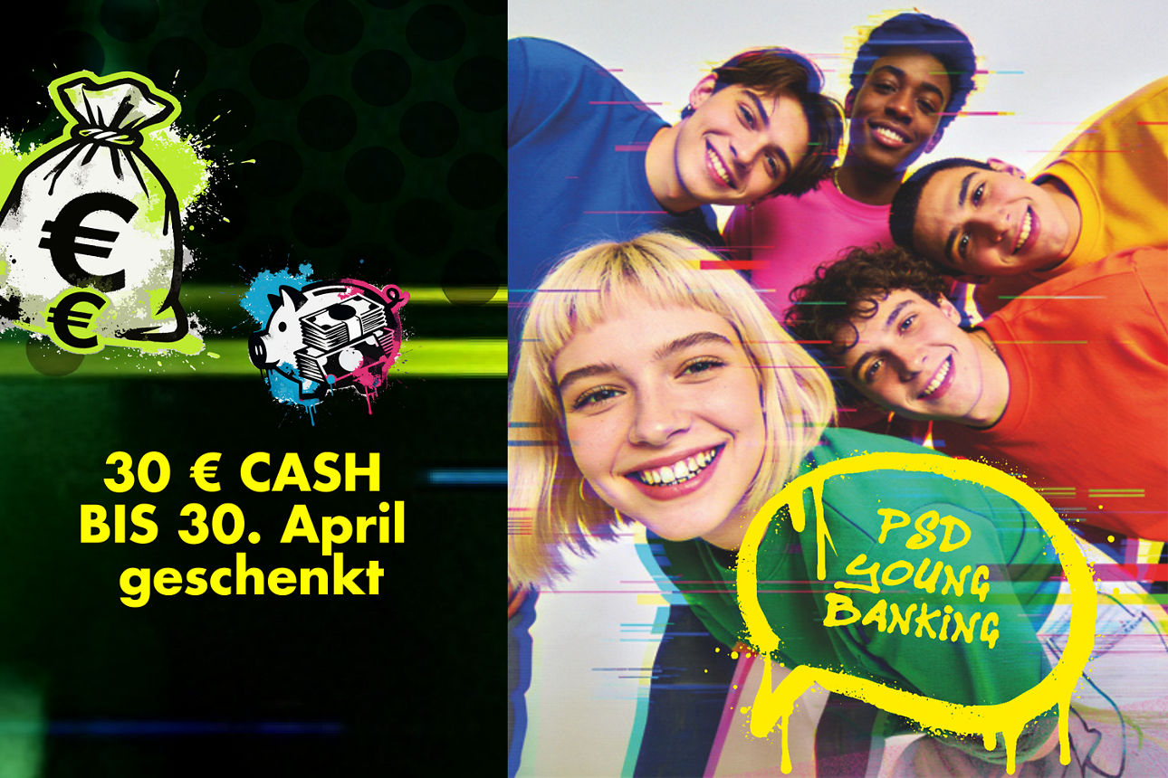 Fünf Jugendliche, die lächeln und farbenfroh angezogen sind.