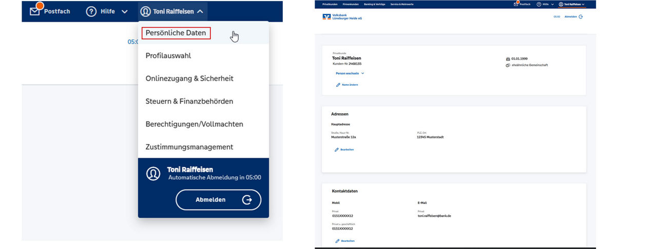 Persönliche Daten anpassen