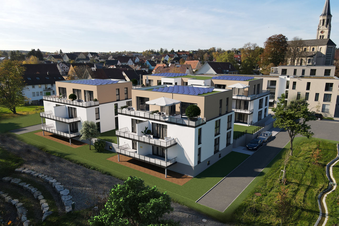 Visualisierung des Wohnbauprojekt "Neckarblick" Deißlingen mehrere Wohnblöcke