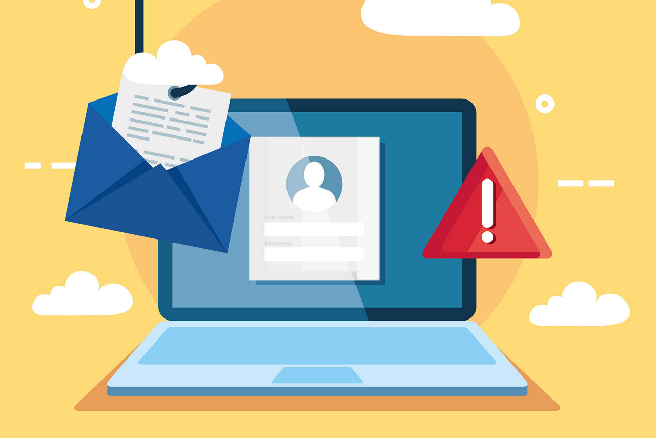 Illustration eines Laptops, von dem Daten geangelt werden