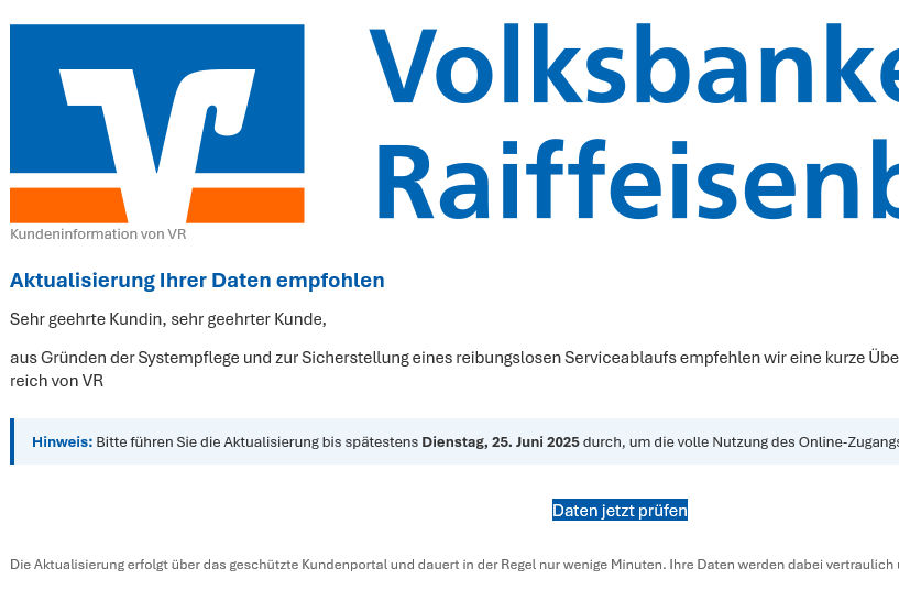 Phishing-Mail, die gerade verschickt wird