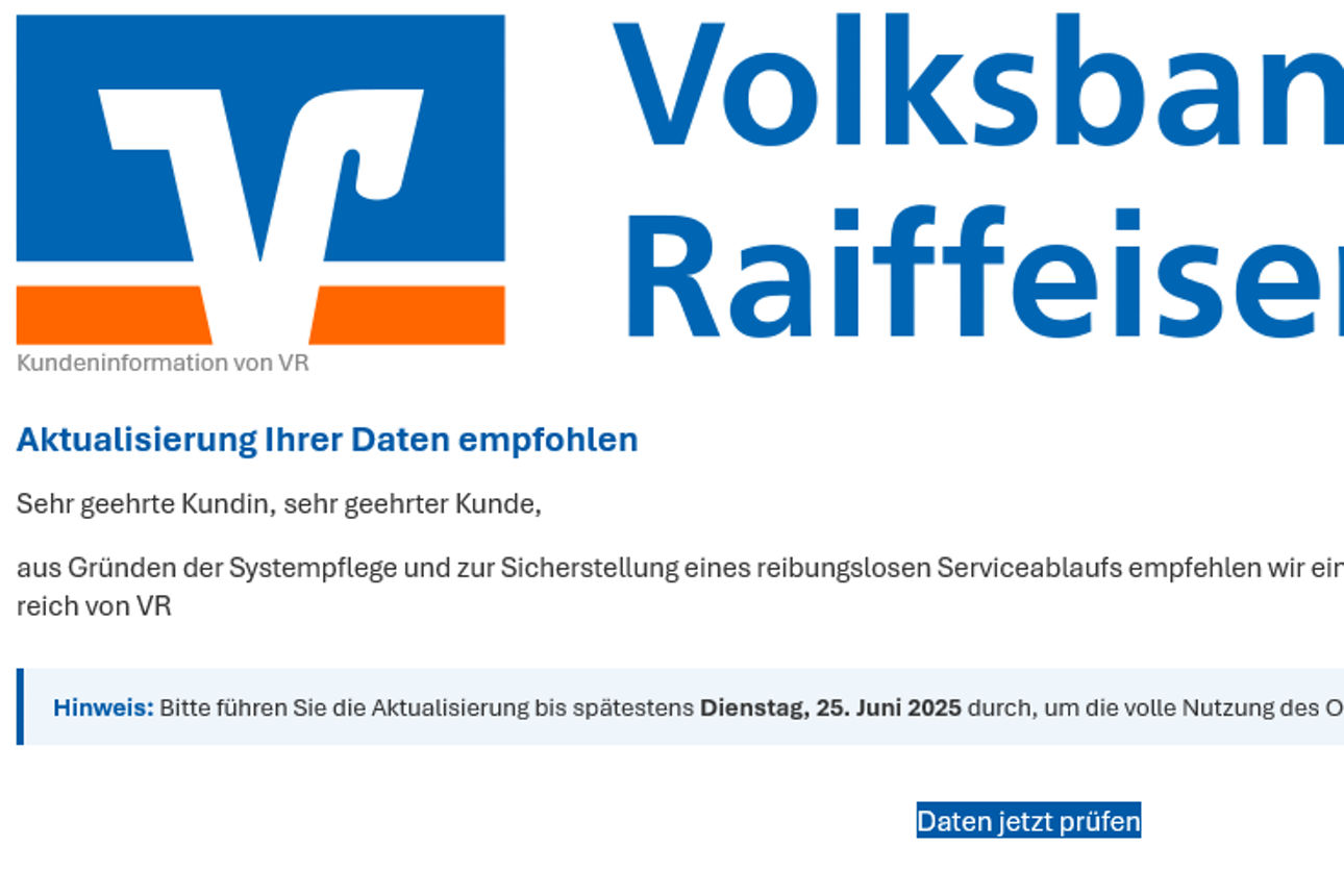 Phishing-Mail, die gerade verschickt wird