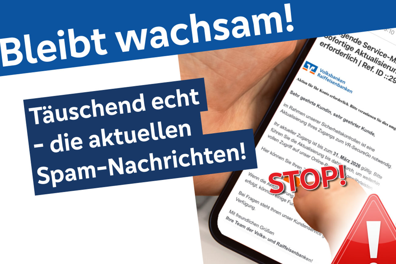 Eine Hand mit einem Handy und die Warunung STOP mit rotem Ausrufezeichen
