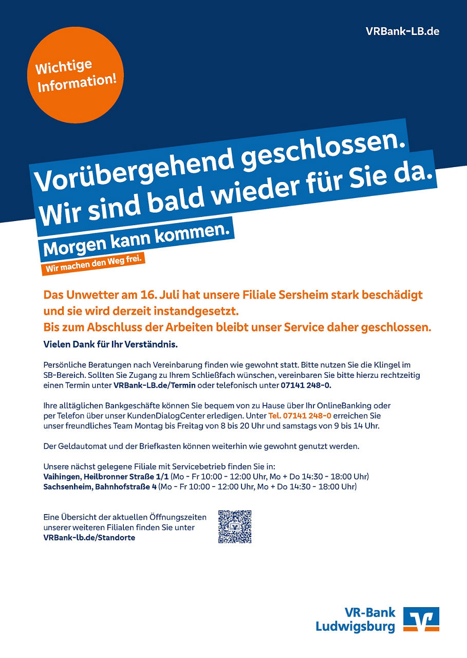 Filiale vorübergehend geschlossen.