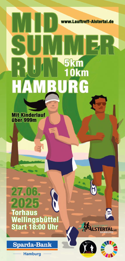 Illustration mit zwei Läufern in Baumlandschaft