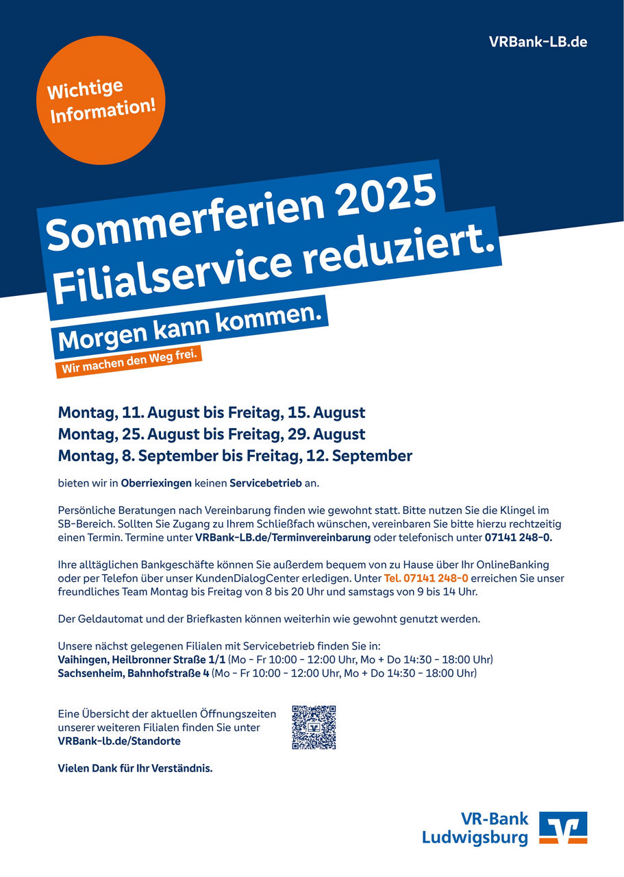 Information zu den Sommeröffnungszeiten