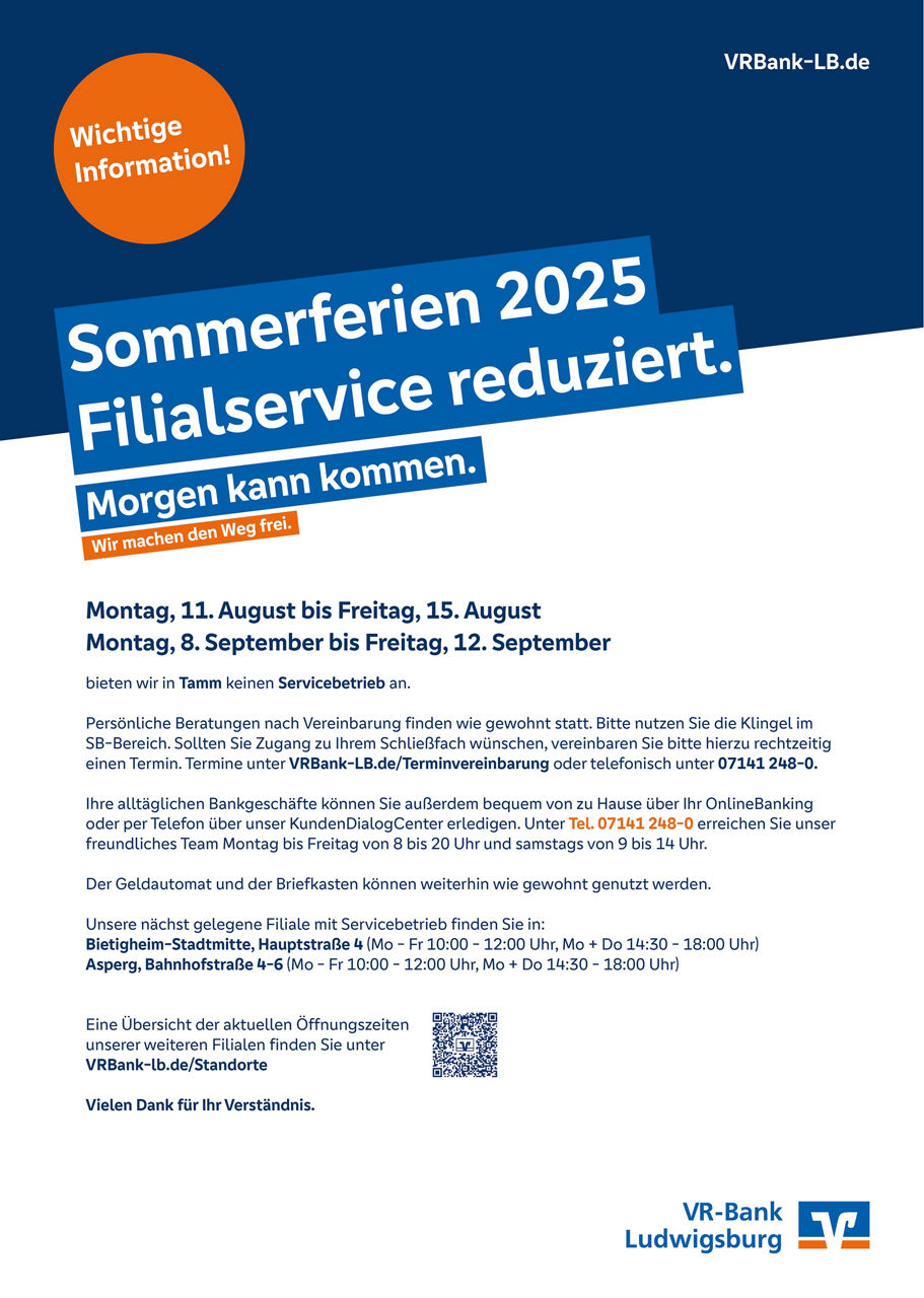 Information zu den Sommeröffnungszeiten