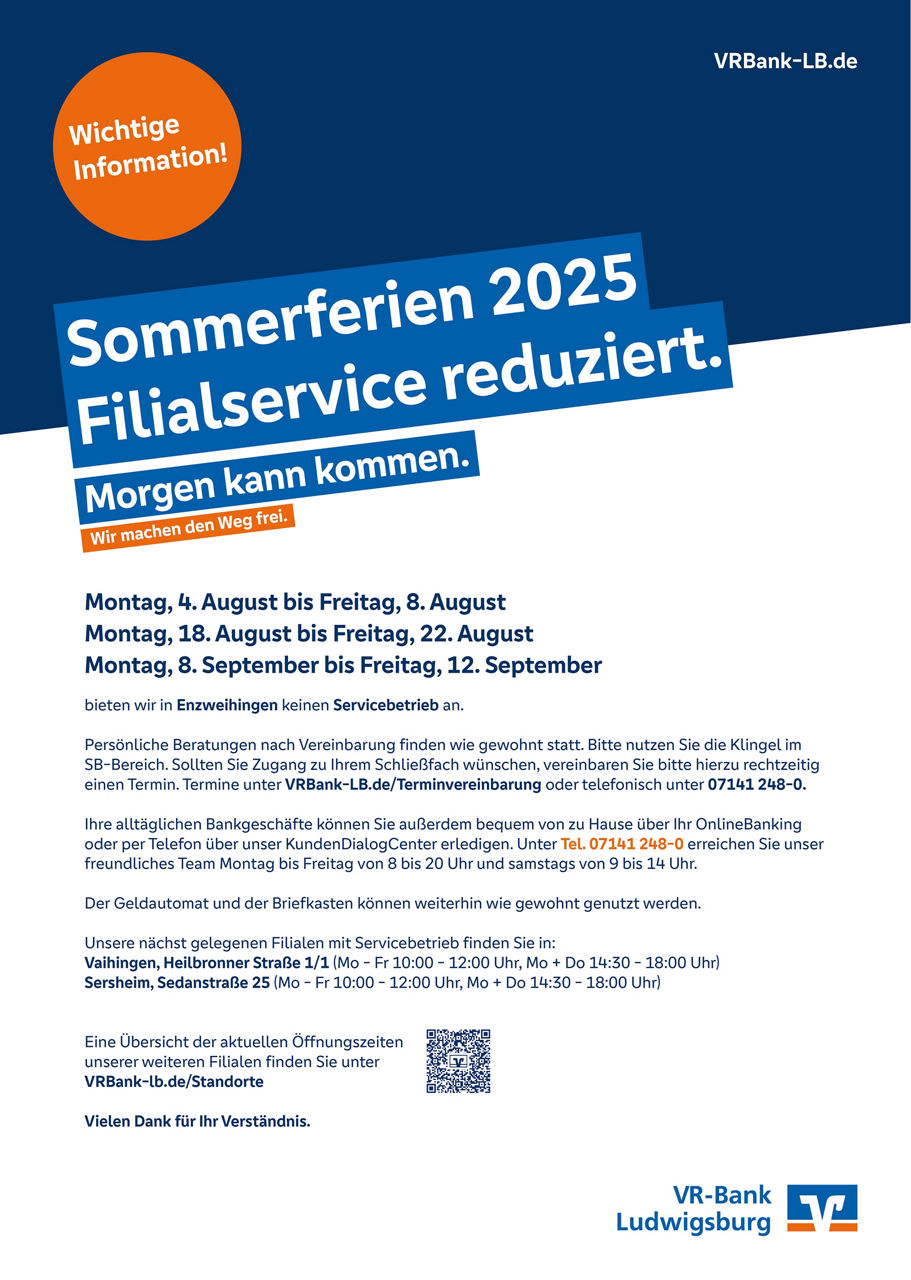 Information zu den Sommeröffnungszeiten