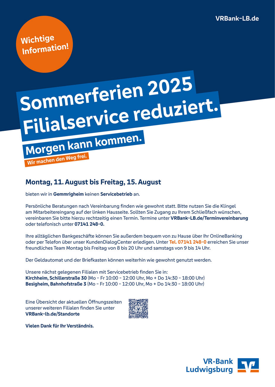 Information zu den Sommeröffnungszeiten
