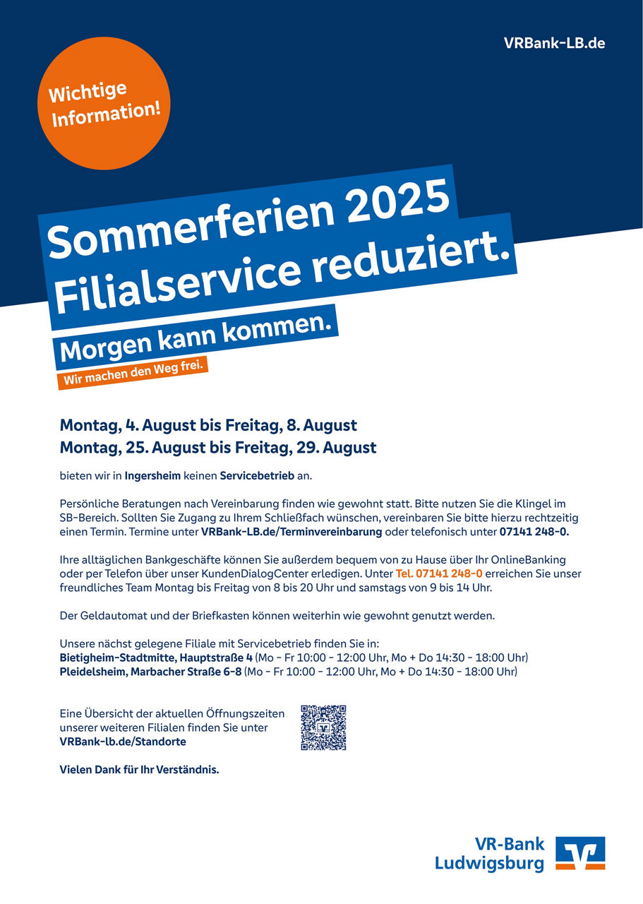 Information zu den Sommeröffnungszeiten