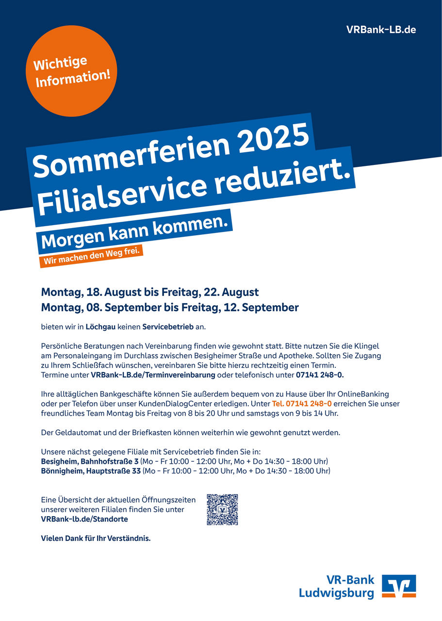 Information zu den Sommeröffnungszeiten