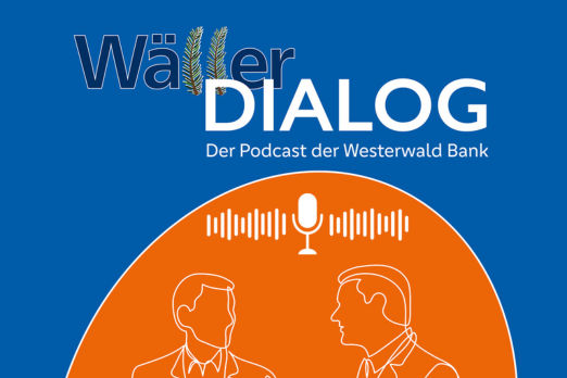 Titelbild des Podcasts der Westerwald Bank, welches Umrisse zweier mit einander sprechender Männer zeigt.