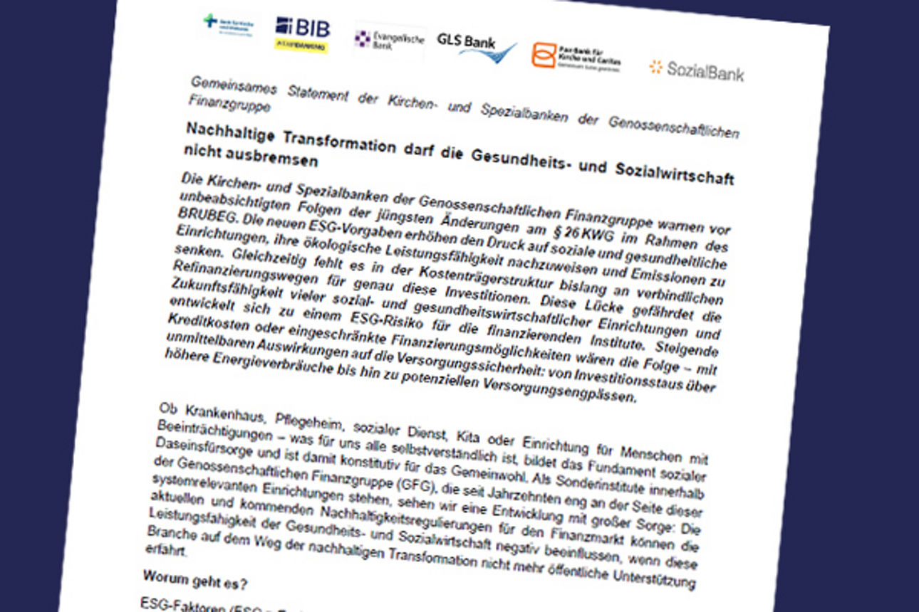 Abbildung des gemeinsamen Statement der Kirchen- und Spezialbanken der Genossenschaftlichen Finanzgruppe