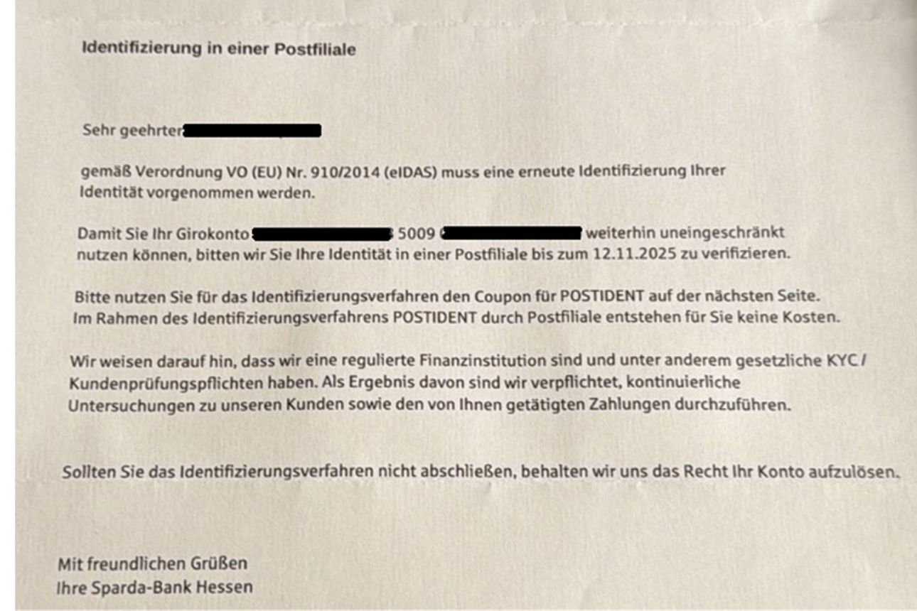 Brief mit PostIdent-Betrug