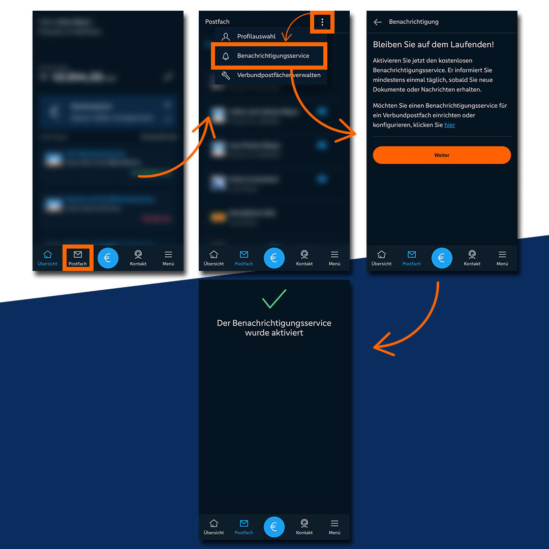 Abbildung aus dem Prozess zur Einrichtung des Benachrichtigungsservice in der VR Banking App